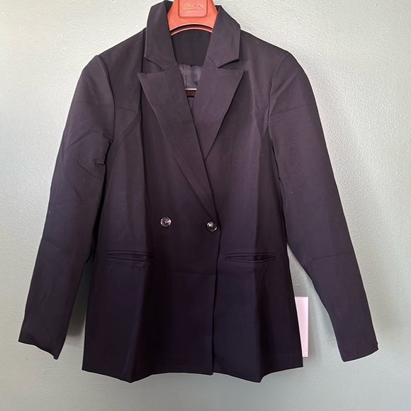 New women’s black Sz M double breasted casual business blazer top - Picture 1 of 9